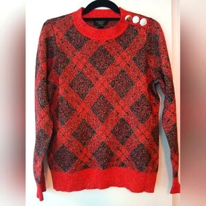 $219 NWT Charter Club Luxury CASHMERE Red Green & Gold Tartan Plaid Sweater-M
